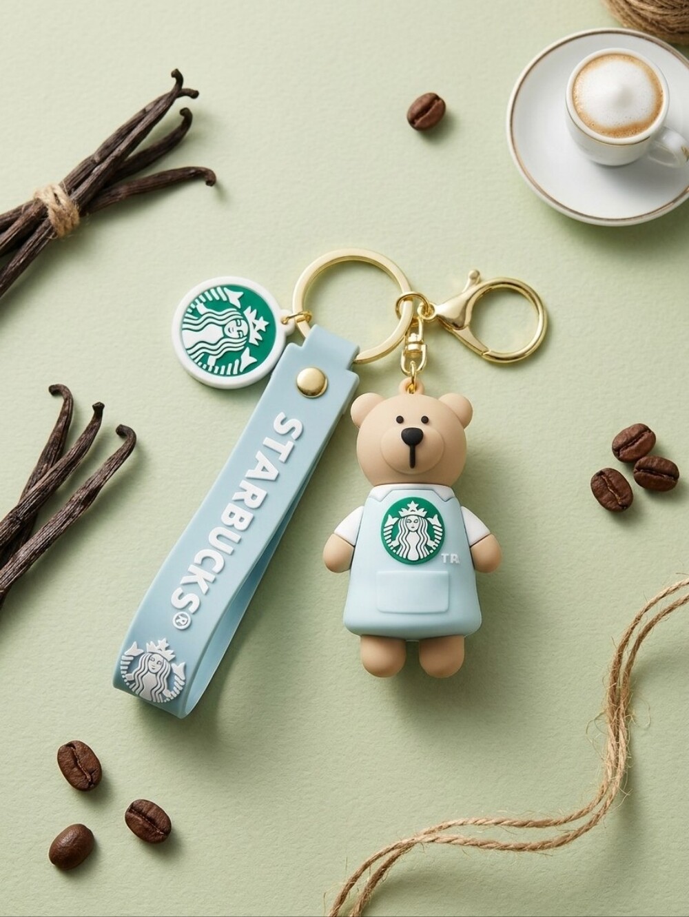 Starbucks Light Blue Bear Keychain with Green Logo